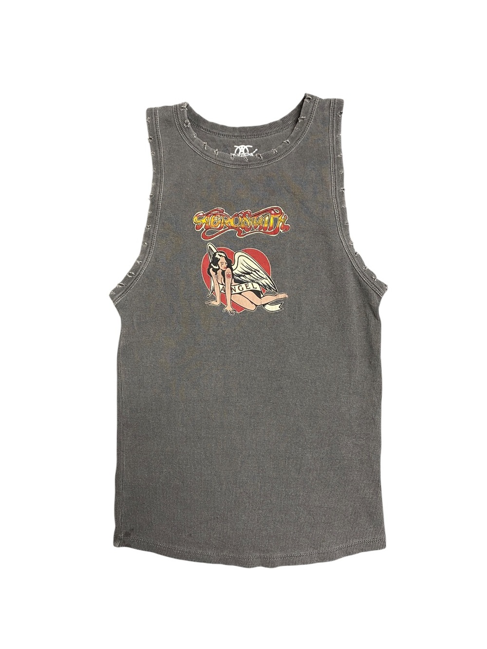 Aerosmith Angel Distressed Ribbed Tank Top Gray Small